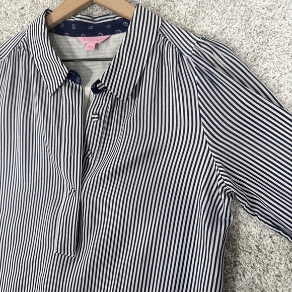 Lilly Pulitzer Blue Striped Long Sleeve Shirt Dress Size 6 - Picture 3 of 10